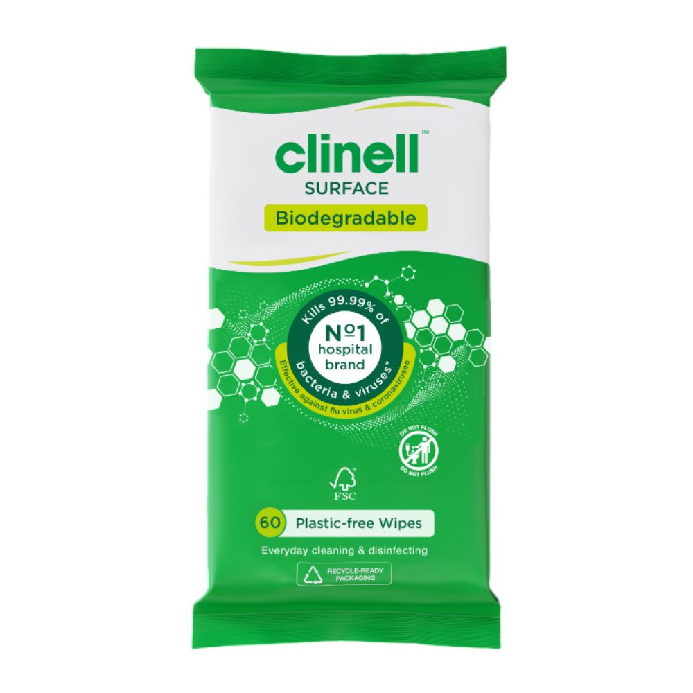 Lingettes de surface biodégradables universelles Clinell, paquet de 60