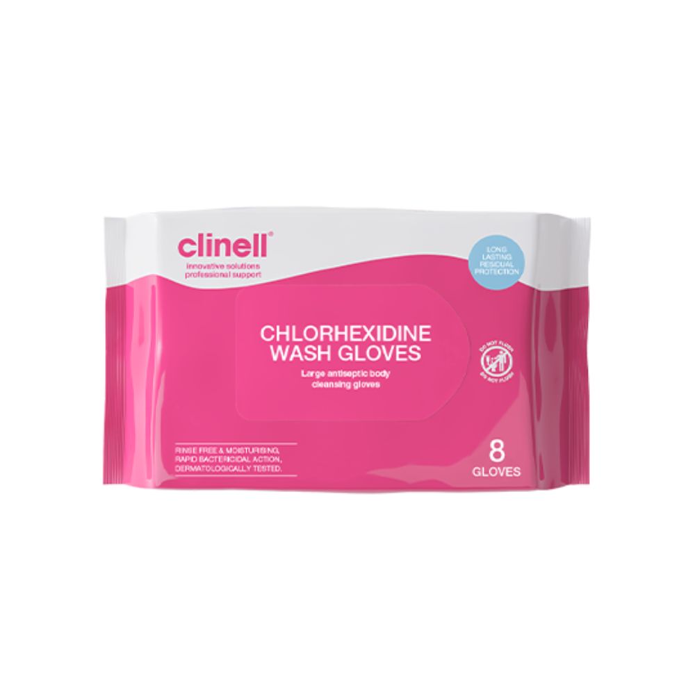Gants de lavage à la chlorhexidine Clinell, paquet de 8 gants