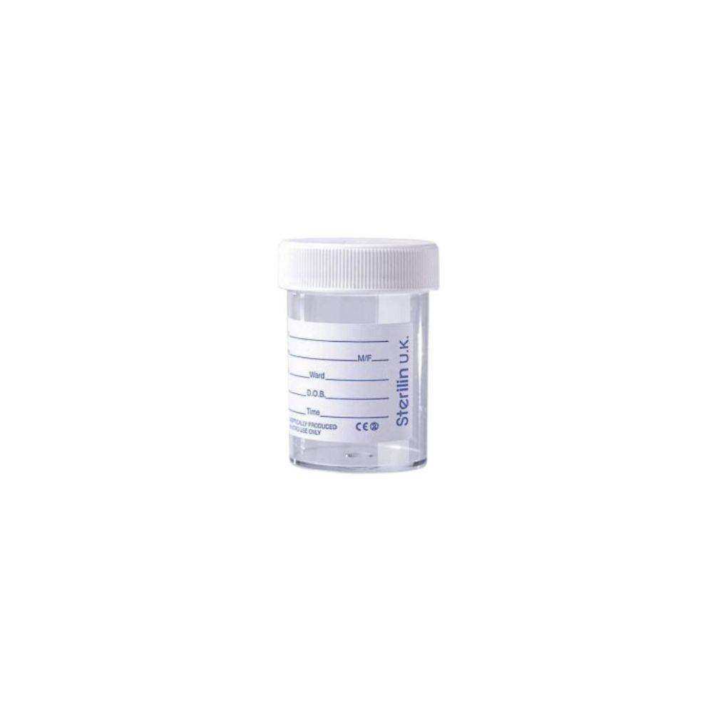 Bouteille d'urine Sterilin de 60 ml avec étiquette