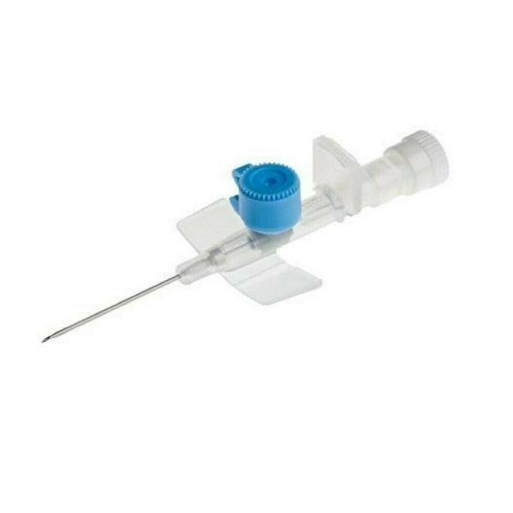 Canule à ailettes BD Venflon IV bleue, 22 g, 25 mm, avec port d'injection