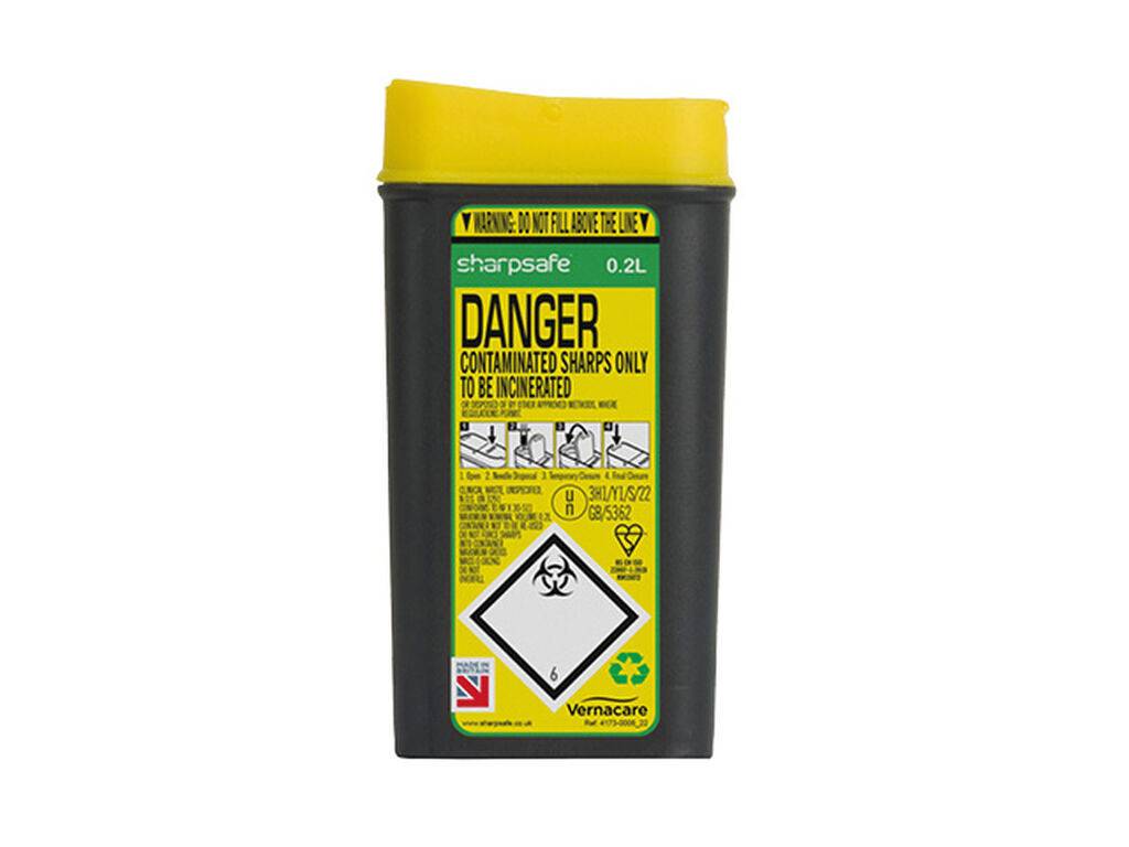 Poubelle à aiguilles Sharpsafe jaune à ouverture en pétale de 0,2 litre