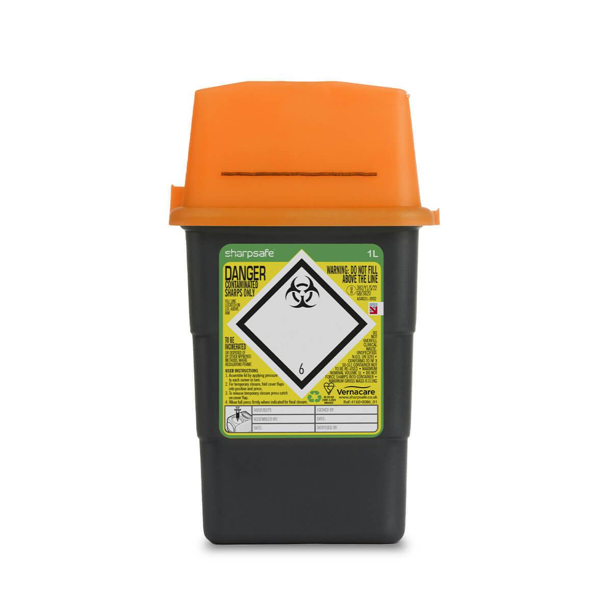 Bac à aiguilles Sharpsafe orange de 1 litre