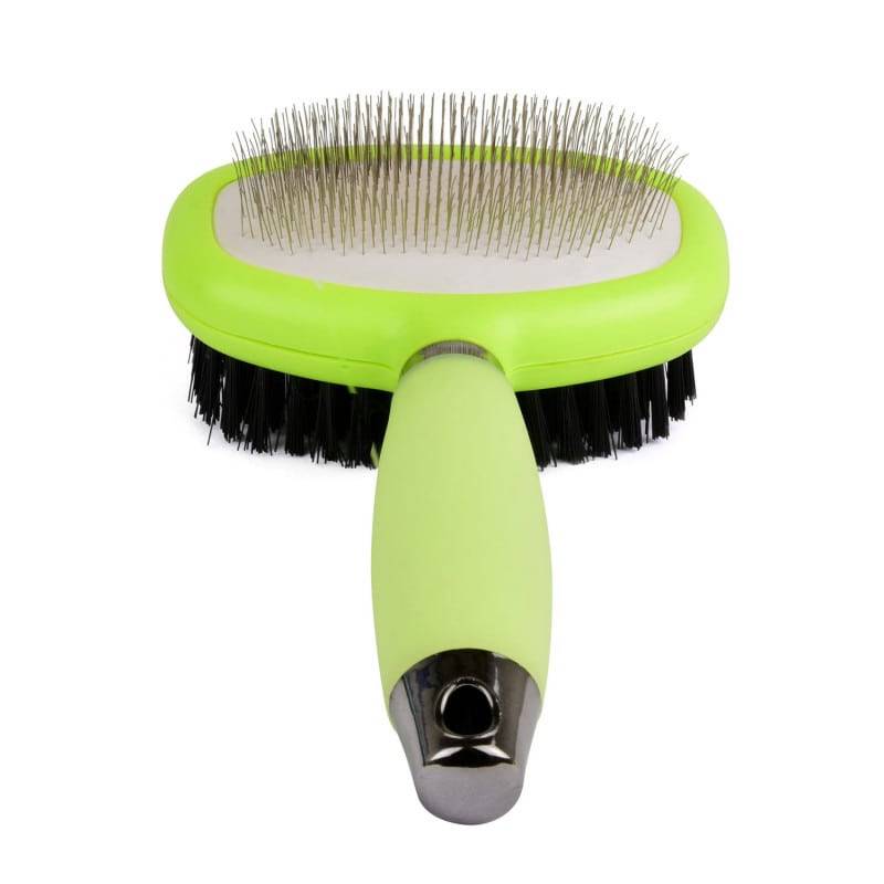 Brosse à fourrure double face avec manche souple