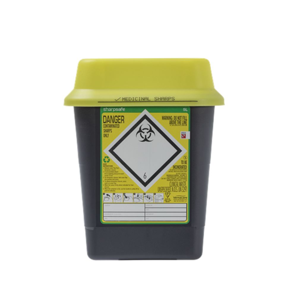 Bac à déchets tranchants jaune de 5 litres Sharpsafe