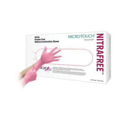 Boîte de 100 gants d’examen en nitrile rose Ansell Micro-Touch NitraFree