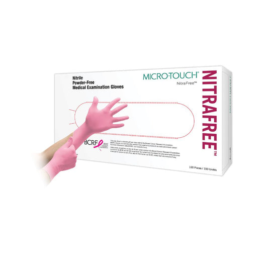 Boîte de 100 gants d’examen en nitrile rose Ansell Micro-Touch NitraFree