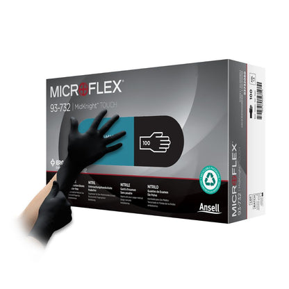 Boîte de 100 gants d’examen en nitrile noir Ansell Microflex MidKnight Touch