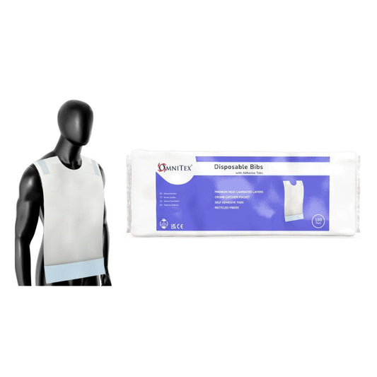 Bavoirs Adultes Jetables Omnitex avec Languettes Adhésives Paquet de 100