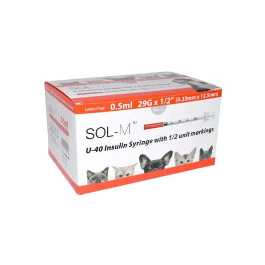 Seringue U40 Sol-Vet 0,5 ml 29 g x 0,5 pouce avec aiguille fixe
