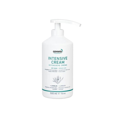 Gehwol Fusskraft Intensive Cream 500ml pump bottle with lanolin, rosemary, mountain pine and lavender for dry feet