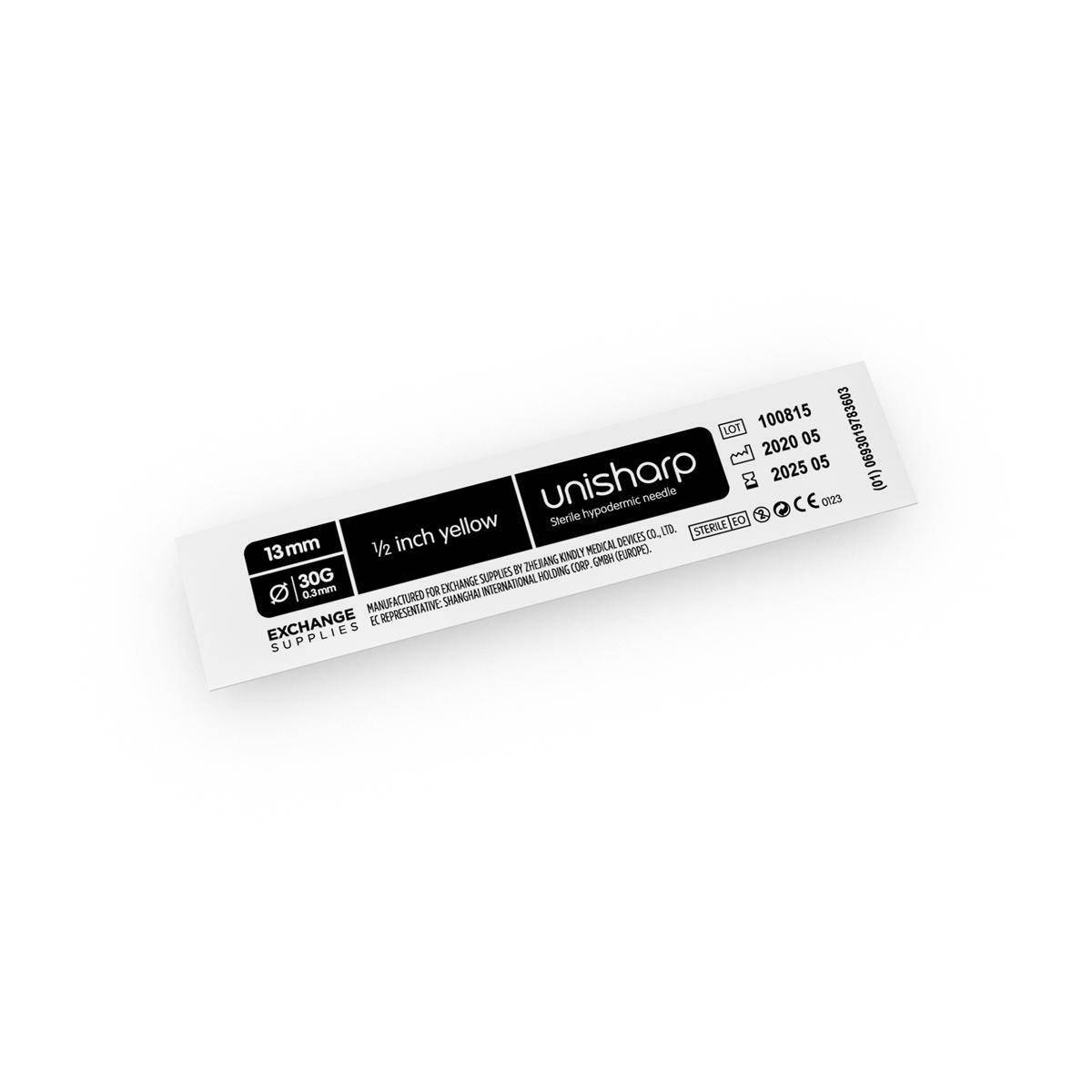 Aiguilles unisharp jaunes de 30 g, 0,5 pouce