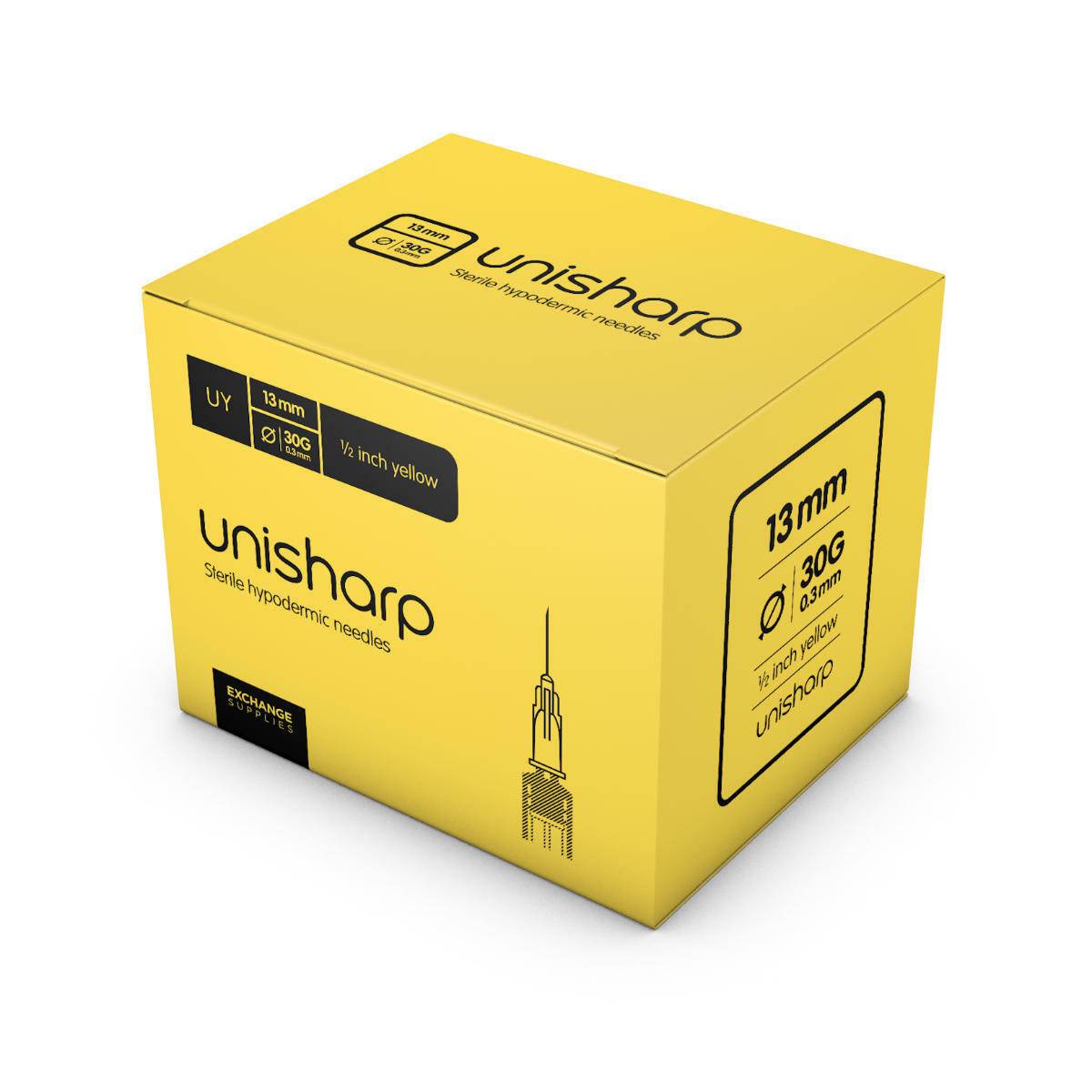 Aiguilles unisharp jaunes de 30 g, 0,5 pouce