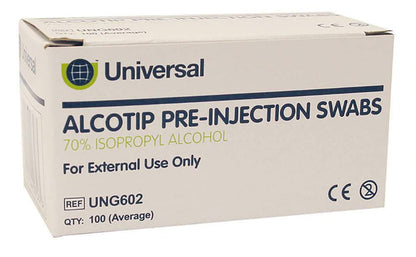 Tampons pré-injection universels Alcotip, lingettes alcoolisées à 70 %