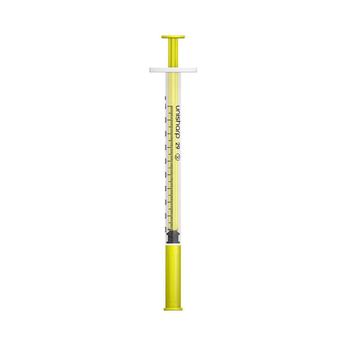 Seringue et aiguille Unisharp jaunes 1 ml 0,5 pouce 29 g u100