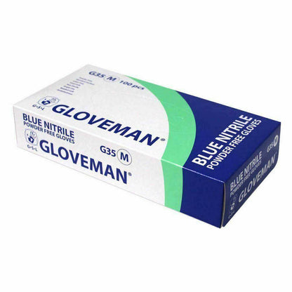 Gants Gloveman bleus en nitrile non poudrés boîte de 100