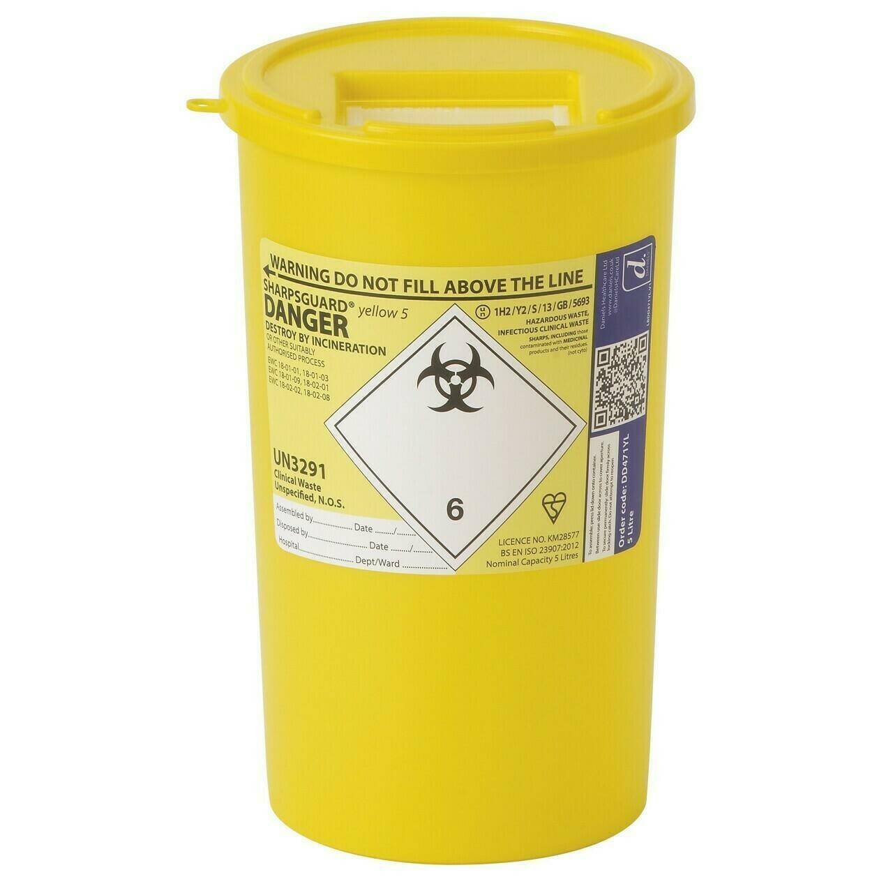 Poubelle pour objets tranchants Sharpsguard jaune, 5 litres