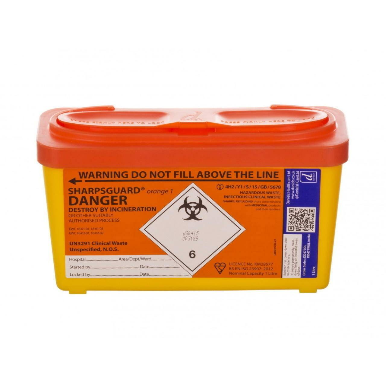 Poubelle Sharpsguard orange pour objets tranchants, 1 litre