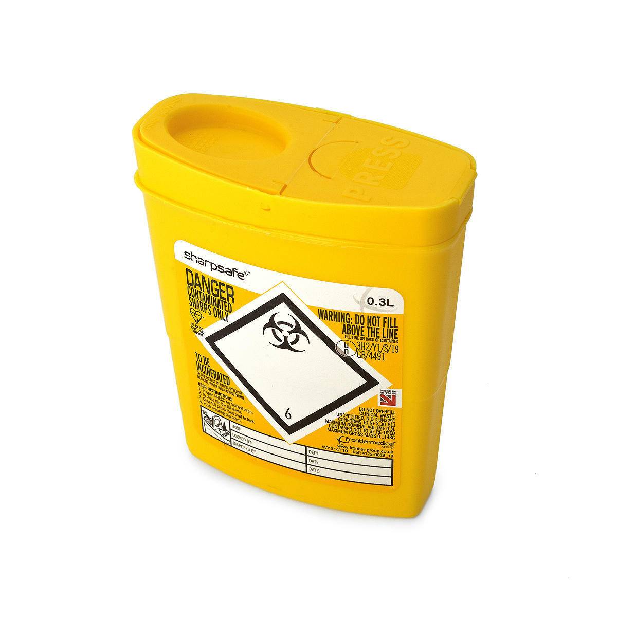 Poubelle pour objets tranchants Sharpsafe jaune Frontier, 0,3 litre