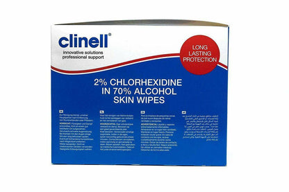 Clinell 2 % de chlorhexidine dans des lingettes pour la peau à 70 % d'alcool x 200