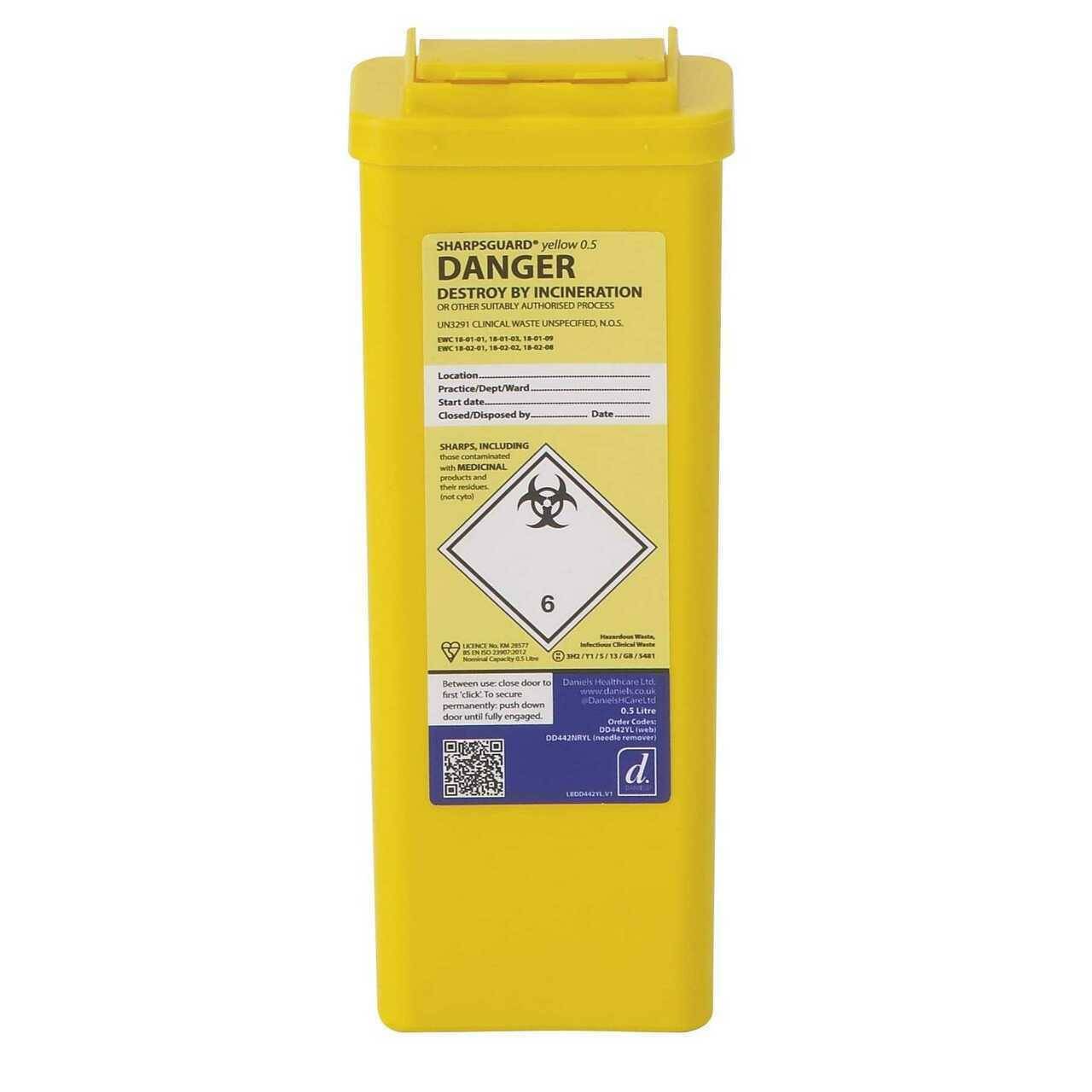 Poubelles jaunes pour objets tranchants Sharpsguard de 0,5 litre