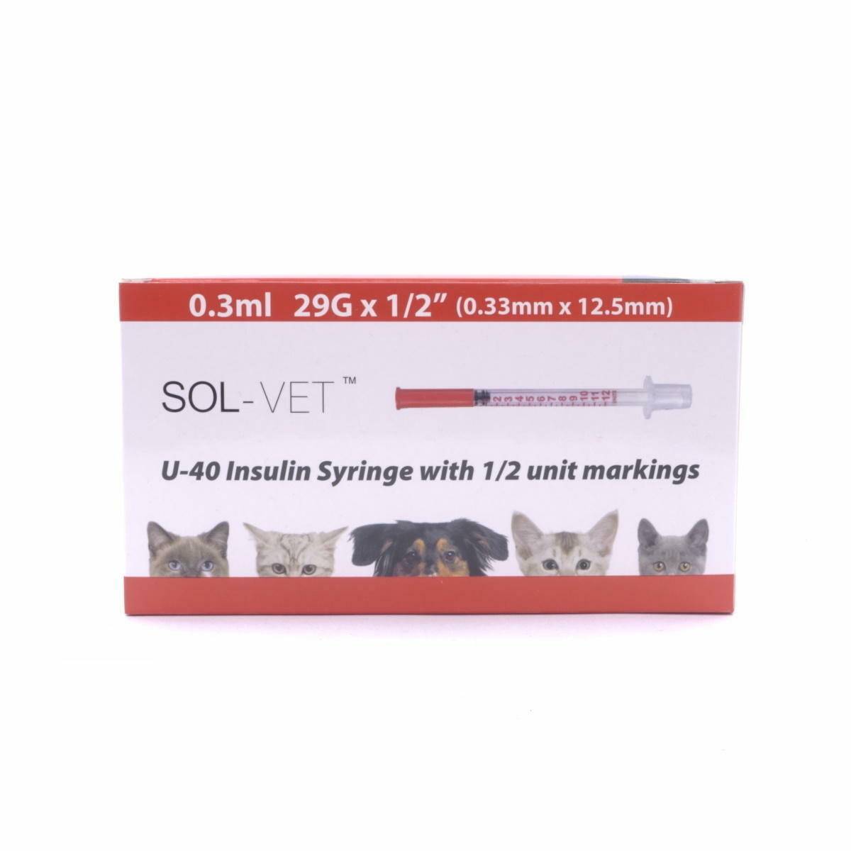 Seringue Sol-Vet 0,3 ml 29 g 0,5 pouce U40 avec aiguille fixe