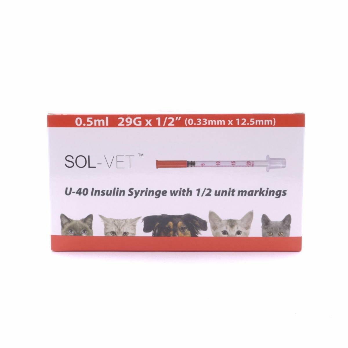 Seringue U40 Sol-Vet 0,5 ml 29 g x 0,5 pouce avec aiguille fixe