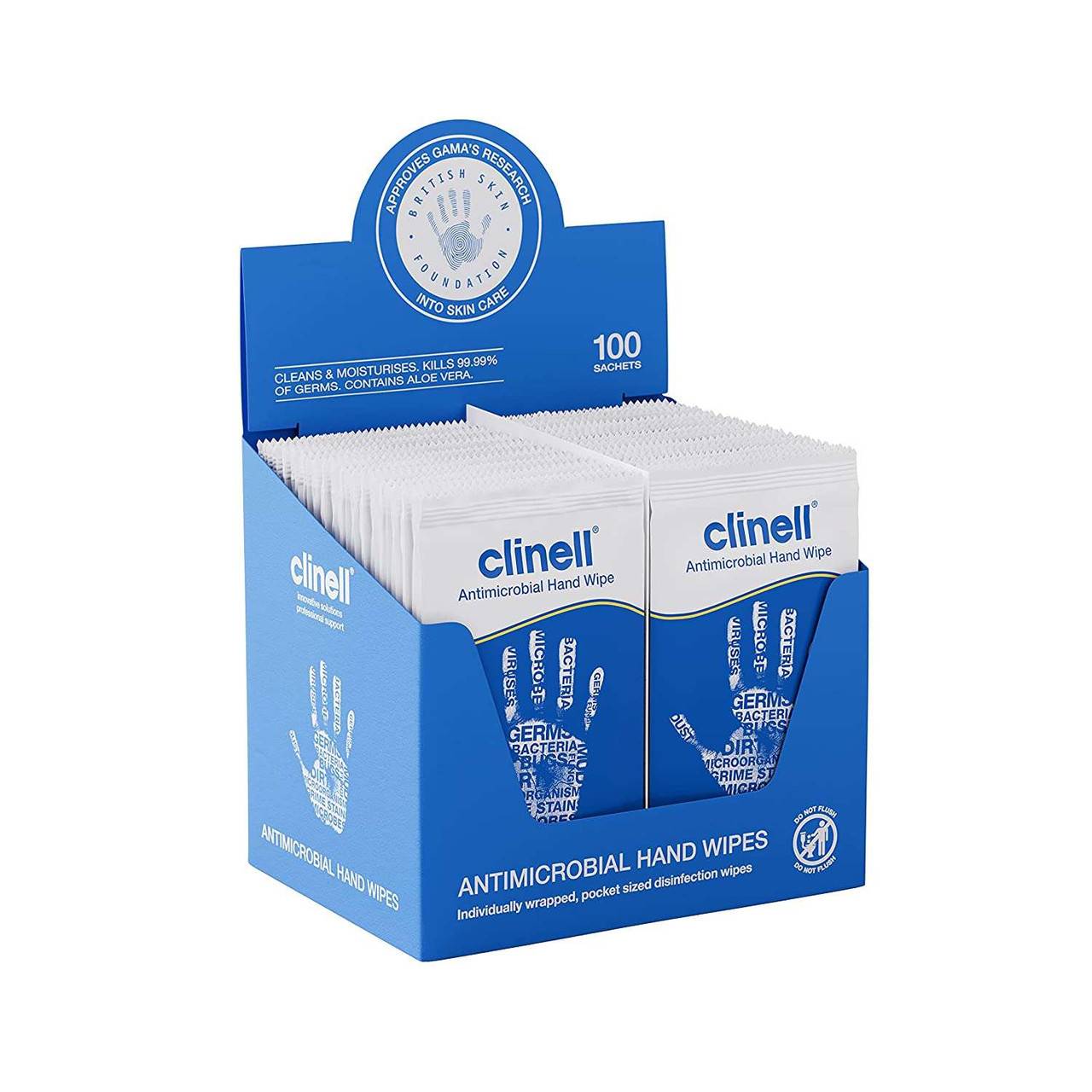 Lingettes antimicrobiennes pour les mains Clinell 100 sachets