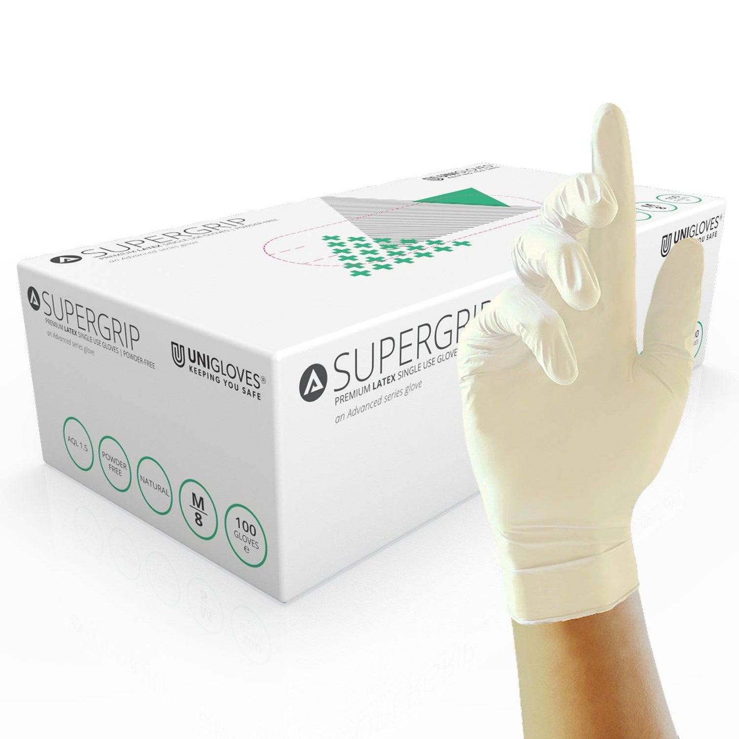 Gants d'examen Unicare Supergrip Premium en latex, boîte de 100