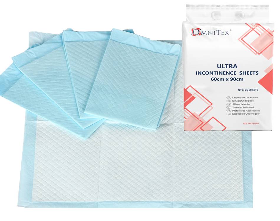 Omnitex Lot de 25 draps ultra jetables pour incontinence 60 cm x 90 cm