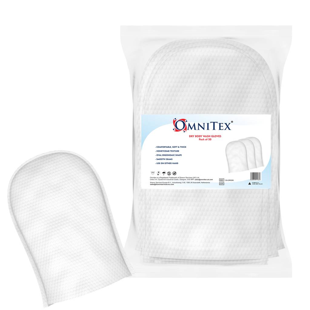 Gants de lavage corporel sec Omnitex, paquet de 50