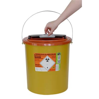 Poubelle Sharpsguard orange pour objets tranchants, 22 L, accès supplémentaire