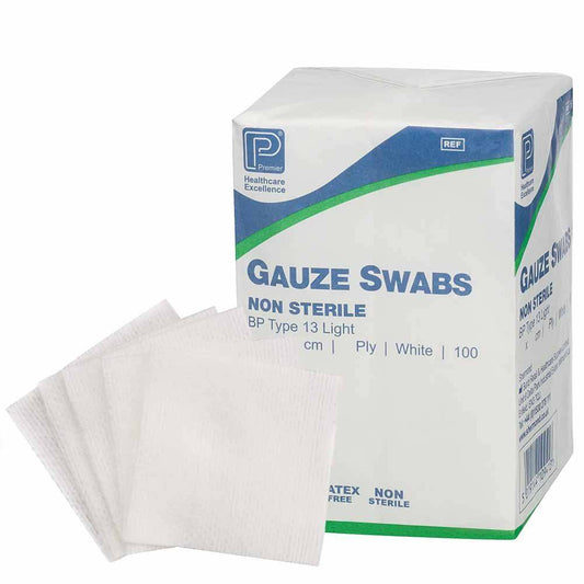 5 x 5cm Non Sterile 12 Ply Gauze Swabs White Pack of 100 - UKMEDI