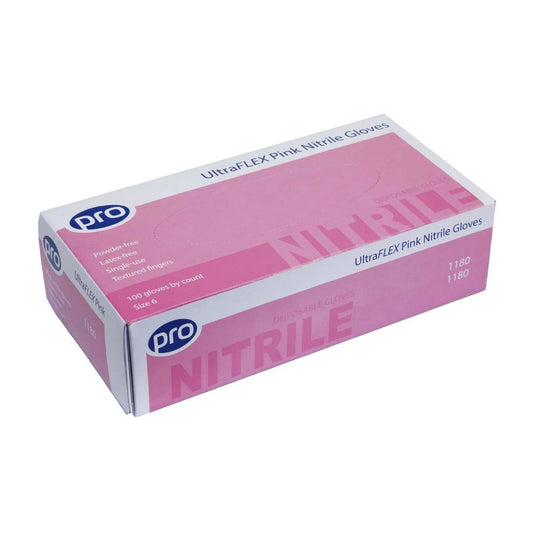 Gants en nitrile rose PRO UltraFLEX, boîte de 100