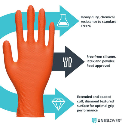 PRO-TECT Orange Diamond HD Nitrile Gloves Box of 100