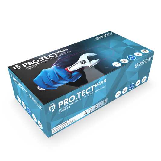 Gants PRO.TECT Max 9N Nitriile Bleu Extra Forts Boîte de 100