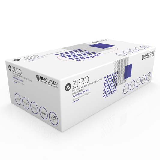 Unigloves Advanced Zero Accelerator Examen en nitrile sans poudre, polyvalent et sans poudre, boîte de 100
