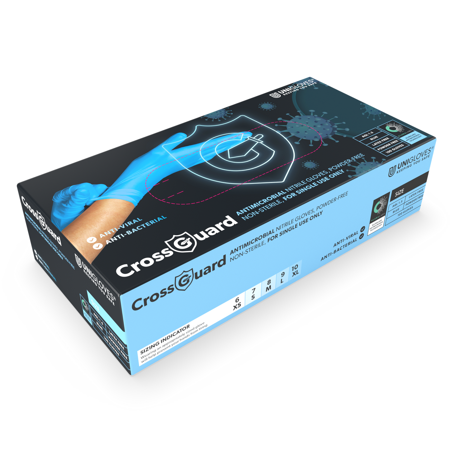 Gants antimicrobiens en nitrile CROSSGUARD Boîte de 100
