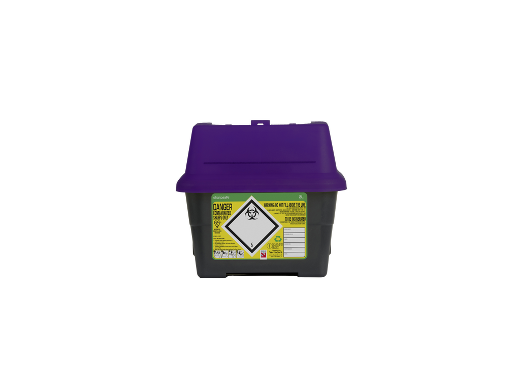 Bac à aiguilles Sharpsafe violet de 2 litres