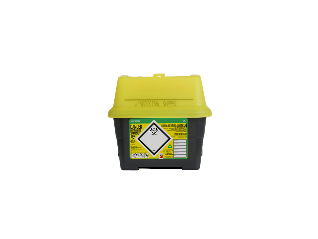 Bac à déchets tranchants jaune de 2 litres