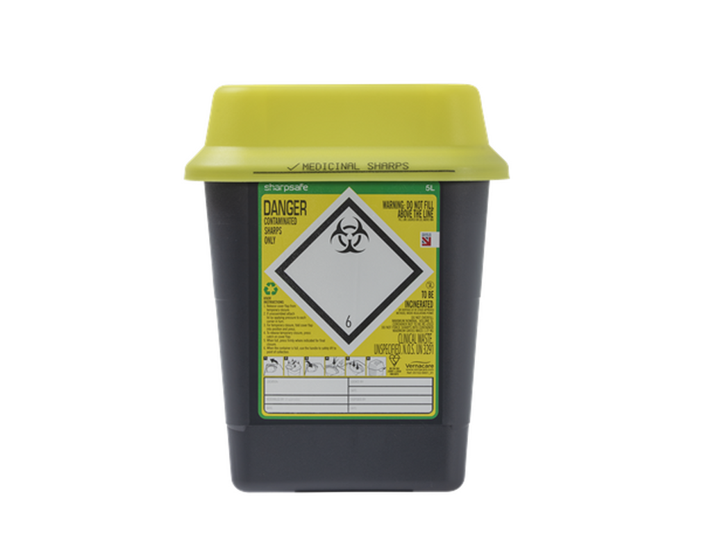 Bac à déchets tranchants jaune de 5 litres Sharpsafe