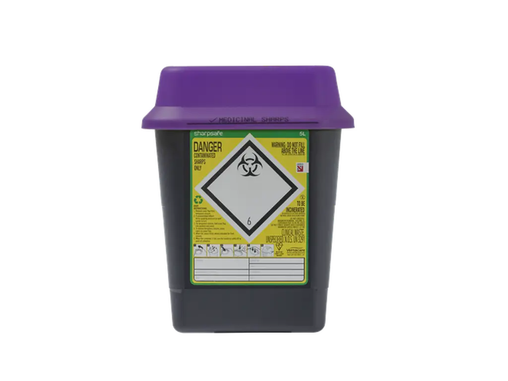 Bac à déchets tranchants Sharpsafe violet de 5 litres