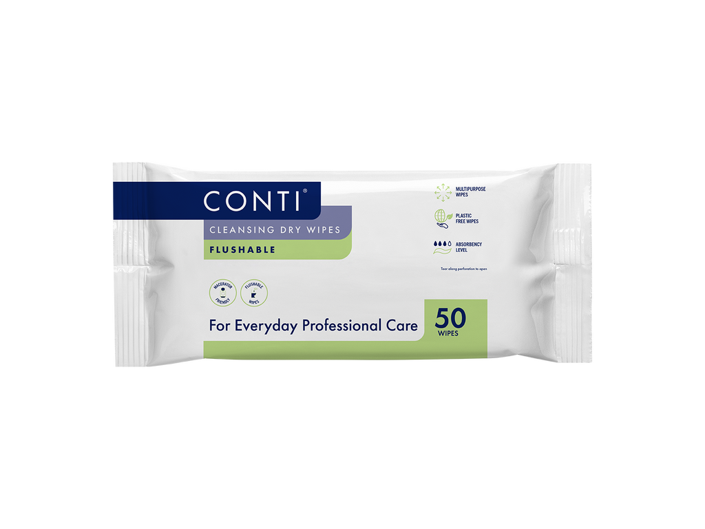 Lingettes sèches nettoyantes Conti jetables dans les toilettes, paquet de 50
