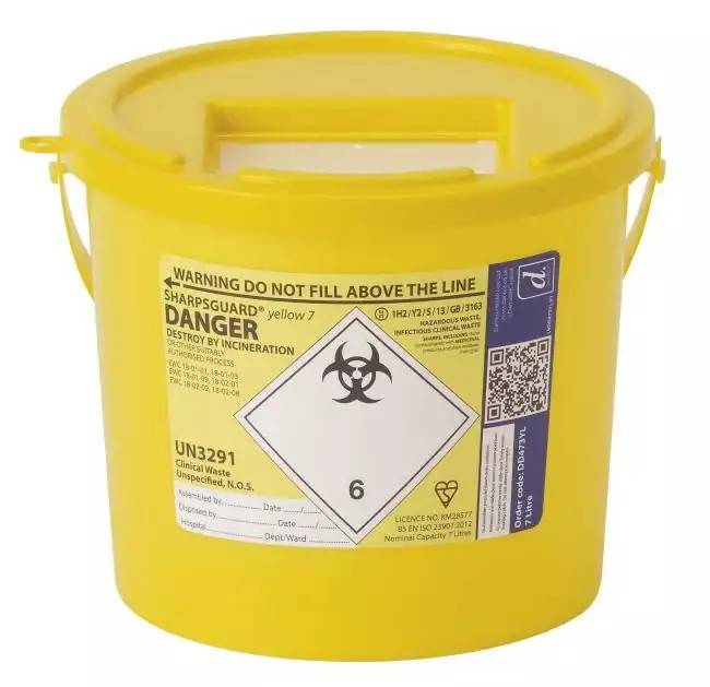 Poubelle Sharpsguard jaune pour objets tranchants, 7 litres