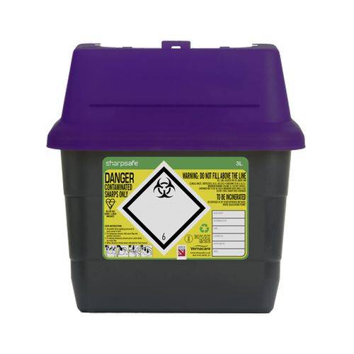 Bac à déchets tranchants Sharpsafe violet de 3 litres