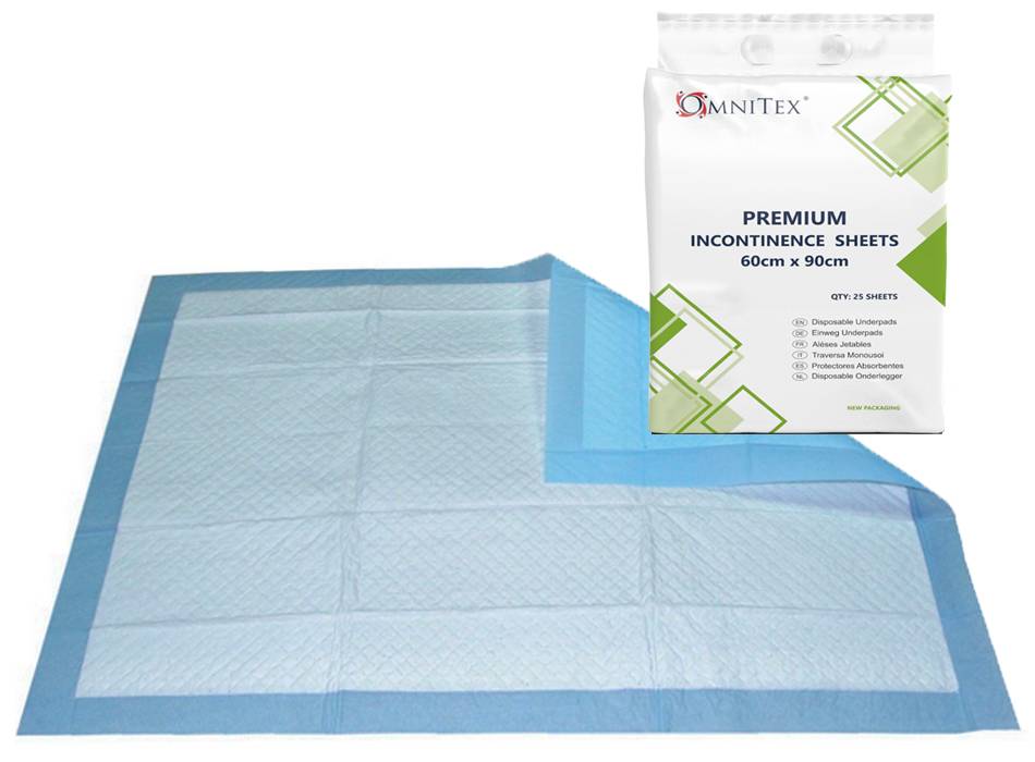 Omnitex Lot de 25 draps jetables pour incontinence de qualité supérieure 60 cm x 90 cm