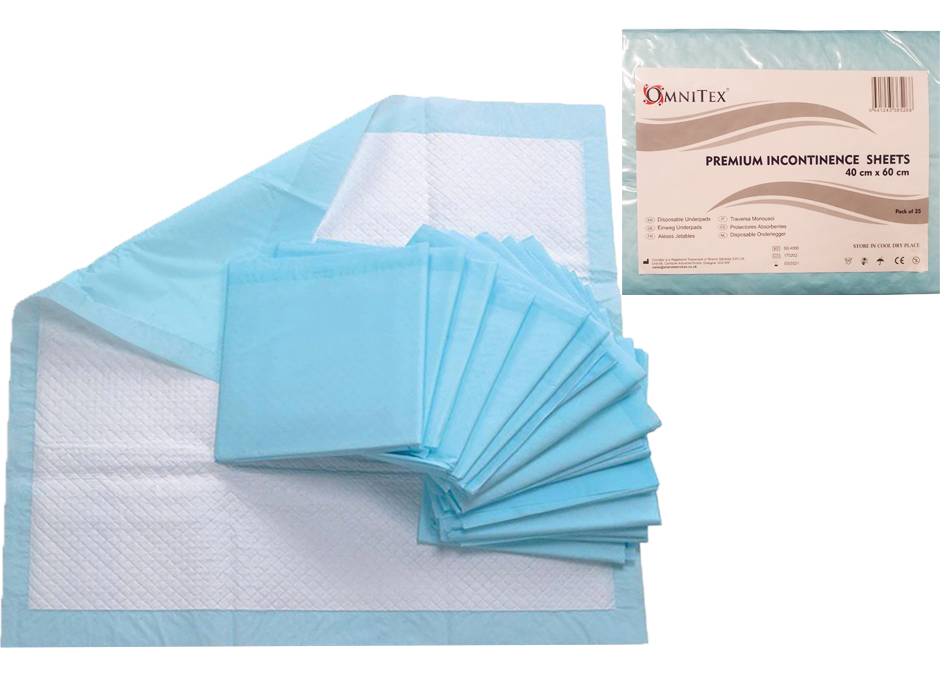 Omnitex Lot de 25 draps jetables pour incontinence pour chaise, 40 cm x 60 cm, Premium