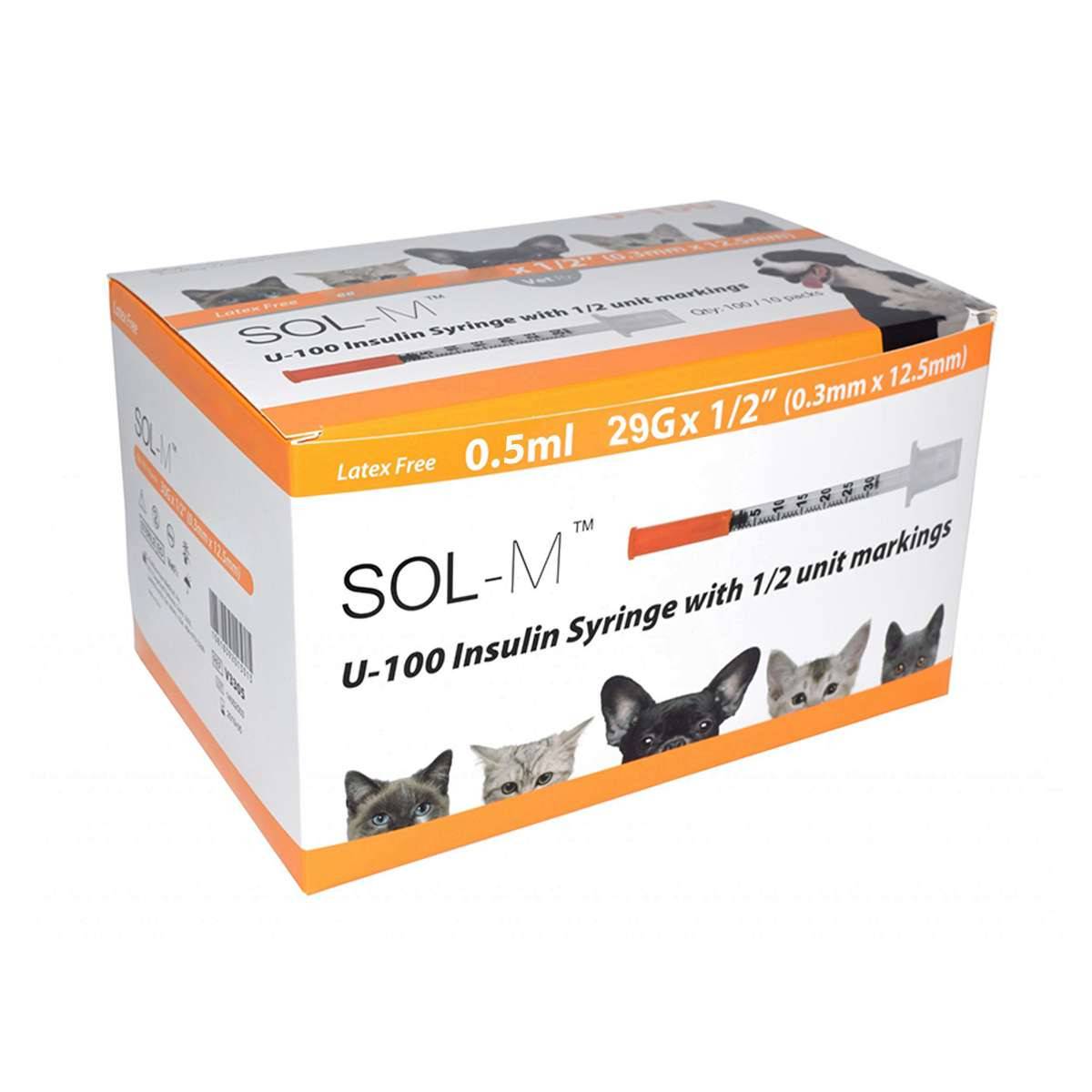 Seringue Sol-Vet 0,5 ml 29 g x 0,5 pouce U100 avec aiguille fixe