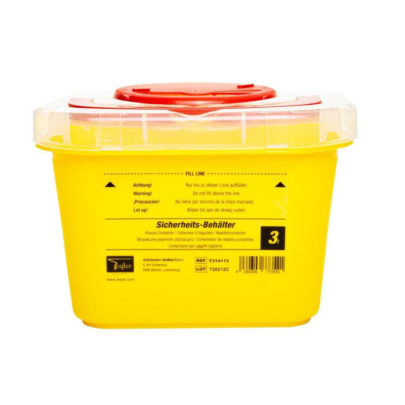 Poubelle Teqler jaune pour objets tranchants, 3 litres