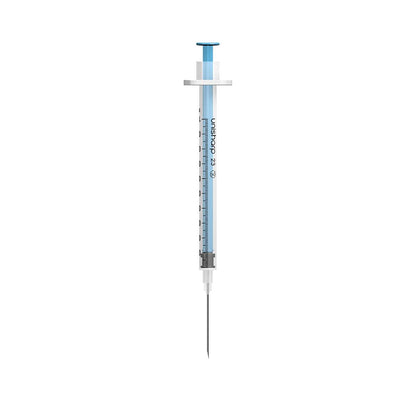 Seringue à aiguille bleue fixe Unisharp, 1 ml, 23G, 25mm, 1 pouce, u100