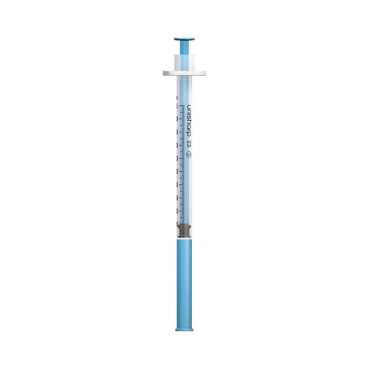 Seringue à aiguille bleue fixe Unisharp, 1 ml, 23G, 25mm, 1 pouce, u100